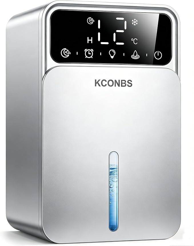 Dehumidifier for Home, 60 OZ Capacity, Auto Shut-Off for Medium Rooms up to 500 Sq.Ft, Portable Quiet for Bedroom Bathroom Basement, 24H Timer & 7 Color Lights (Silver)