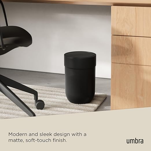 Umbra Touch Trash Can, Small 1.6-Gallon Garbage Bin with Swing Lid, Waste Basket for Bathroom or Office, Black