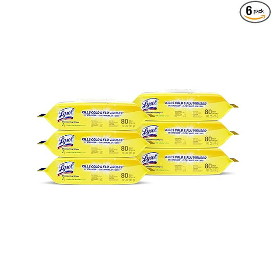 Lysol® Disinfecting Wipes, Lemon And Lime Blossom, 7" x 8", 17.7 Oz, 80 Wipes Per Flat Pack, Carton Of 6 Flat Packs
