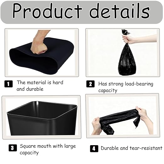 6 Pack Black Small Trash Can with 2 Roll Trash Bags 2 Gallons 8L Plastic Trash Bins Garbage Bin Container for Bedroom Office and Kitchen