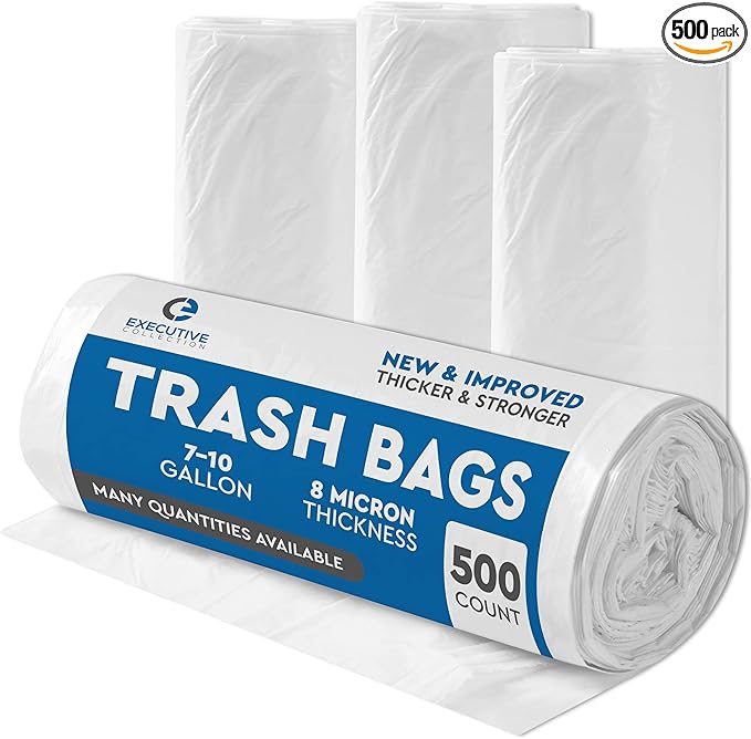 Clear 7-10 Gallon Trash Bags, 500 Bulk Pack - Medium Size Garbage Bin Liners for Office, Bedroom and Kitchen Wastebasket Cans - by Executive Collection