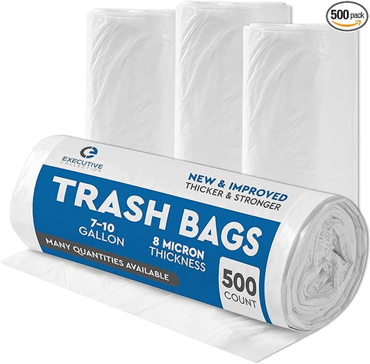 Clear 7-10 Gallon Trash Bags, 500 Bulk Pack - Medium Size Garbage Bin Liners for Office, Bedroom and Kitchen Wastebasket Cans - by Executive Collection
