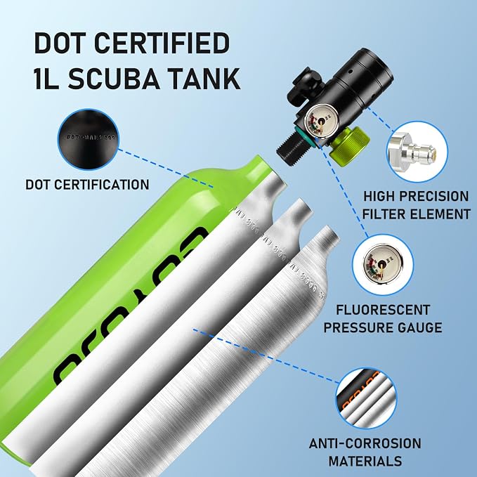 GOYOJO Mini Scuba Tank, Portable Diving Lung Air Tank with DOT Certified, Refillable Emergency Backup Pony Bottle for Snorkeling, Underwater Breathing, Training