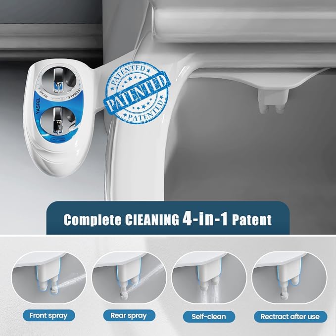 YASFEL Bidet Attachment for Toilet, Non-Electric Self-Cleaning Bidet Seat Attachment, Fresh Cold Bidet Attachment for Feminine/Posterior Wash, with Adjustable Pressure Control (Blue/White)