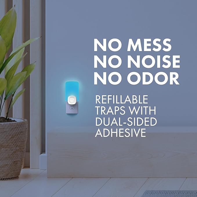 STEM Flying Insect Trap - Indoor Fruit Fly & Gnat Catcher for Home,Kitchen & Any Room,Attracts-& Traps Bugs,Soft Blue UV Light - Includes 1 Plug-in Device-& 1 Cartridge,(Pack of 4)