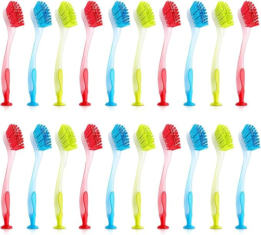Boao 20 Pieces Long Dish Brush with Handle Assorted Color Dishwashing Brush with Suction Cup Multipurpose Cleaning Tool for Kitchen, Toilet, Etc