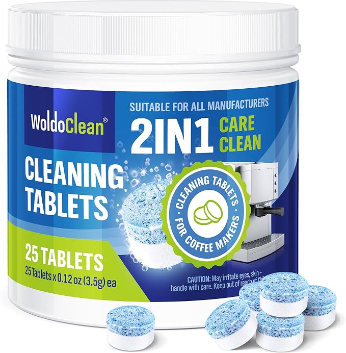 WoldoClean 2-Phase Cleaning Tablets (25 Count, 3.5g) - Compatible with Jura Automatic Coffee Machines E8, S8, Z10, J8, ENA & GIGA, Blue & White Formula, Cleans & Seals, Individually Sealed