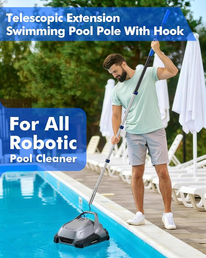 Pool Hook with Pole, 3FT Pool Pole Telescopic with Stainless Steel Hook, Retrieval Hooks for All Robotic Pools Cleaner, Robot Hooks for Heavy Duty Telescoping Poles, Above Ground and Underwater