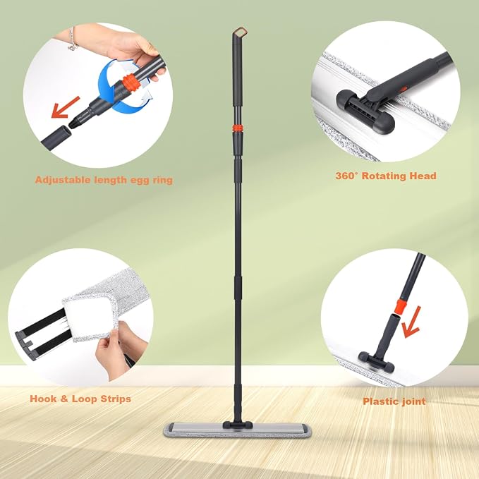 18" Microfiber Wet Mops Commercial mop Heavy Duty Flat with 4 Washable Pads | Static charged to attract hair,Deep Cleaning,Machine Washable,Versatile for All Floor Types,Pet-Friendly,Easy to Attach