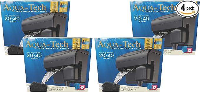 AQUA-TECH Ultra Quiet Power Filter, for Aquariums 20-40 Gallons (Pack of 4)