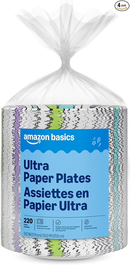 Amazon Basics Ultra Paper Plates, 8.62 Inch, Disposable, 880 Count (4 Pack of 220), Packaging May Vary