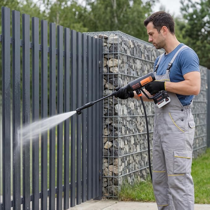 VEVOR Cordless Pressure Washer, 1200PSI MAX Portable Pressure Washer with Brushless Motor, 6-in-1 Nozzle & Water Hose, 4 Speed Adjustable, Battery Powered Handheld Power Cleaner for Home Garden Patio