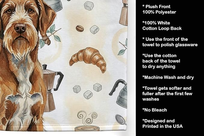 Caroline's Treasures Wirehaired Pointing Griffon Coffee Bar Kitchen Towel Velour Plush Front and Cotton Loop Back Machine Washable