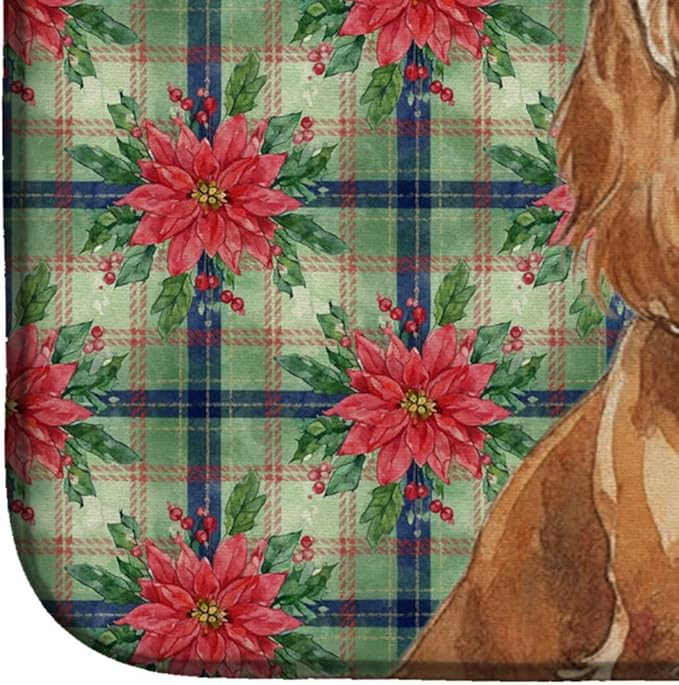 Caroline's Treasures Boykin Spaniel Christmas PoinsettIas Dish Drying Mat Absorbent Dish Drying Mat Pad for Kitchen Counter Dish Drainer Mat for Countertop, 14 x 21", Multicolor