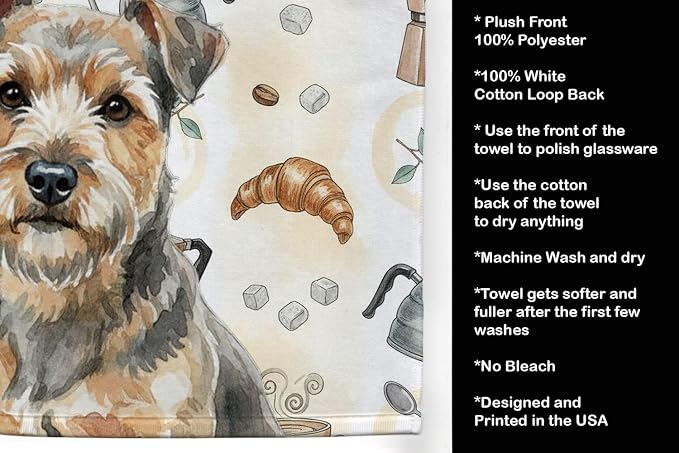 Caroline's Treasures Grizzle and Tan Norfolk Terrier Coffee Bar Kitchen Towel Velour Plush Front and Cotton Loop Back Machine Washable