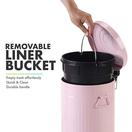 Pink Trash Can with Lid, Bathroom Bedroom Waste Basket Soft Close, Small Garbage Can, Retro Vintage Home Office Trash Can, 12 Liter/3 Gallon, Glossy Pink