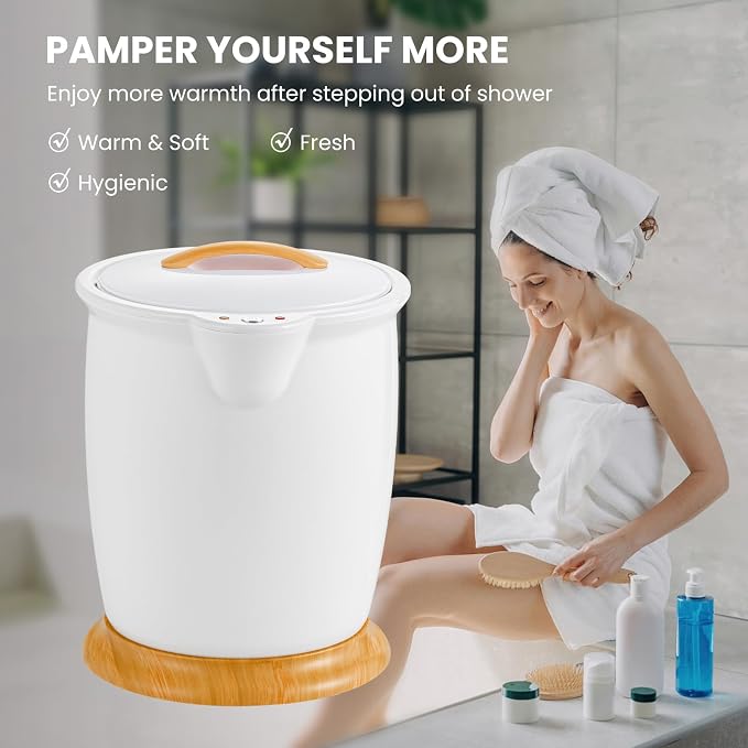 WELLHUT Towel Warmer Bucket Towel Warmers for Bathroom with Fragrance Holder, Luxury Spa Hot Towel Warmer, Towel Heater, Auto Shut Off, Holds Two 40"X70" Oversized Towels, Bathrobes, Blankets