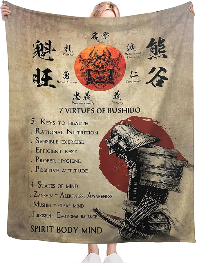 Tijuboni Japanese Samurai Throw Blanket Japanese Warrior Gifts for Men Women Girls Boys Kids Adults Soft Flannel Fleece Blanket for Couch Sofa Bed Home Decor 40"x50"