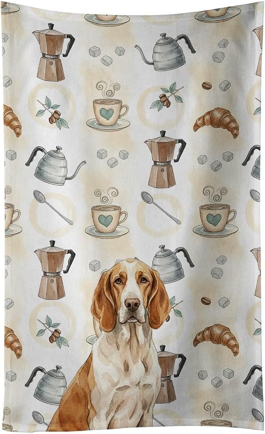 Caroline's Treasures Bracco Italiano Coffee Bar Kitchen Towel Velour Plush Front and Cotton Loop Back Machine Washable
