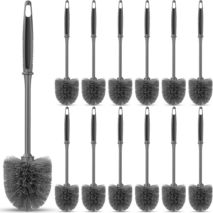 Reallnaive 12 Pack Toilet Brush Bulk, Commercial Heavy Duty Professional Toilet Bowl Cleaning Brush for Bathroom, Restroom Maintenance Cleaning Supplies (14 Inch,Grey)