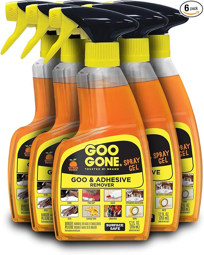 Goo Gone Spray Adhesive Remover Gel, 6 Pack, Removes Glue, Stickers, Tape Residue, Grease, Gum & Wax, Adhesive Spray with Citrus Cleaning Power for Hard Surfaces, Carpets & Fabrics