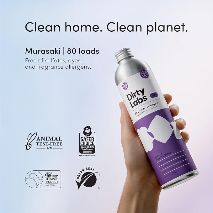 Dirty Labs | Bio-Liquid Laundry Detergent Refill & Pump Set | Murasaki Scent | 80 Loads (21.6 fl oz) & Pump | Hyper-Concentrated | High Efficiency & Standard Machine Washing | Nontoxic, Biodegradable