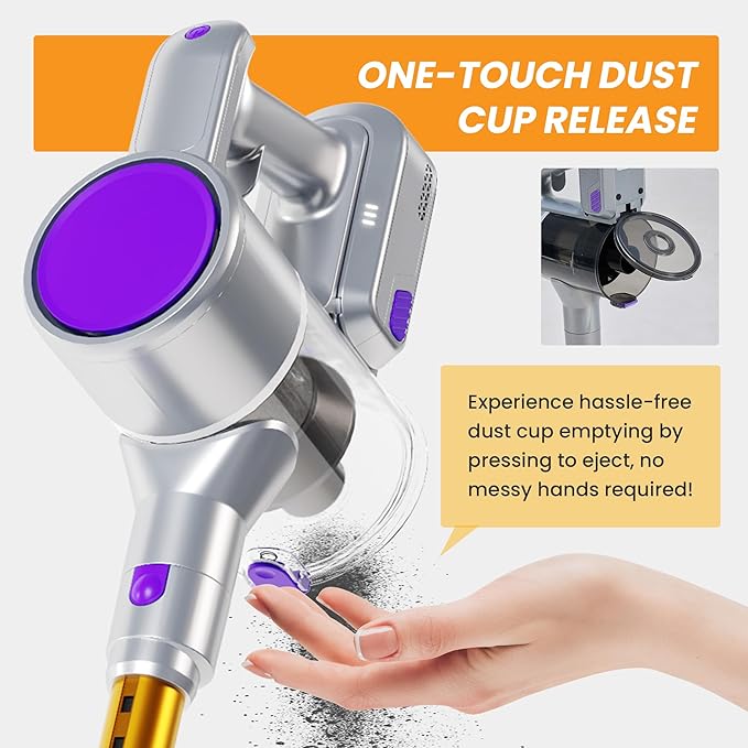 NEWBULIG Cordless Vacuum Cleaner, Removable Stick Vacuum with LED Touch Screen, Self-Standing, 35Mins Runtime, Lightweight Handheld for Pet Hair, Hard Floor, Carpet