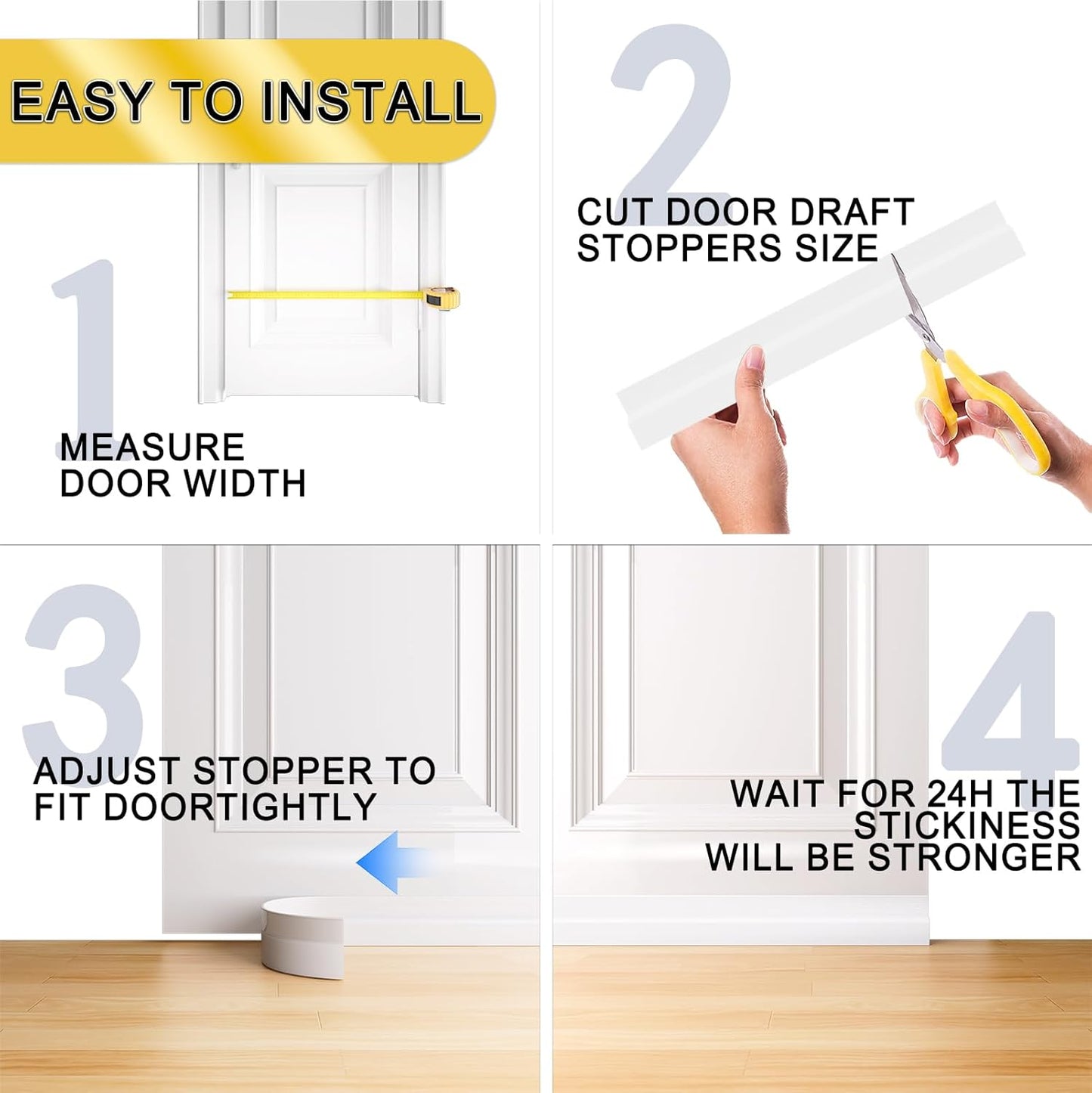 Door Draft Stopper,Door Sweep for Bottom of Door,Weather Stripping Door Seal Draft Guard Blocker Noise Cold Air Insulation Soundproofing for Exterior Interior Home Improvement(White, 78")