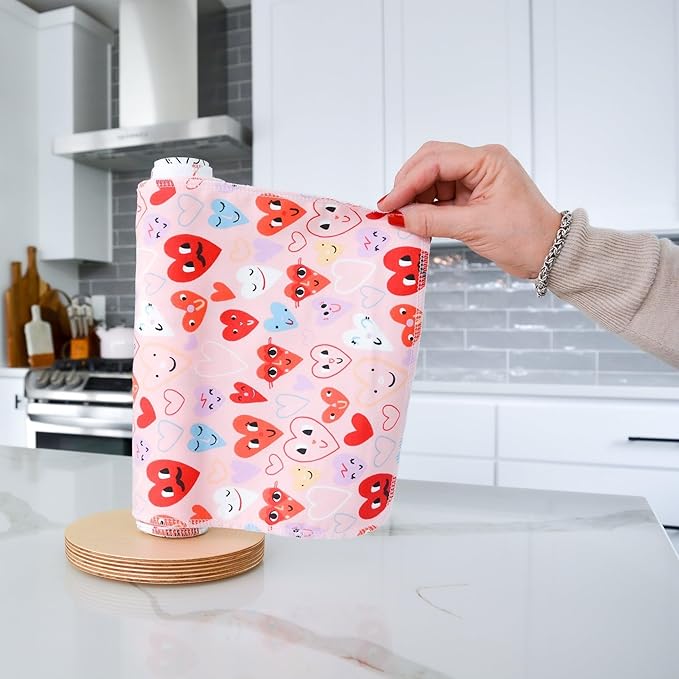 UNpaper® Towel Roll 12 Pack – Reusable Paper Towels on Tube – Washable Cotton Flannel Kitchen Roll – Zero Waste Snap Free Alternative Made in USA (XOXO, 12 Pack)