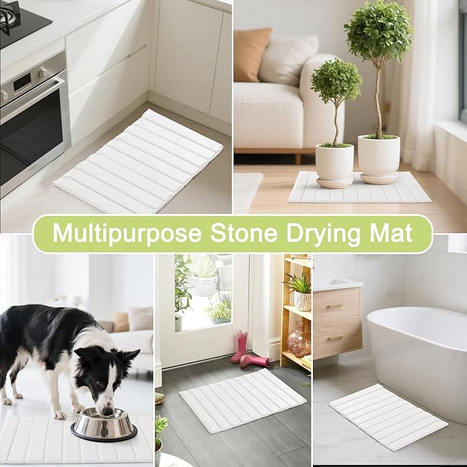 Oxydrily Large Stone Drying Mat for Kitchen Counter, Ultra Absorbent Diatomaceous Earth Mat with PU Leather Cover Stain-resistant Quick Dry/Foldable, Collapsible Dish Mats for Dishes Cups 23.6"x15.3"
