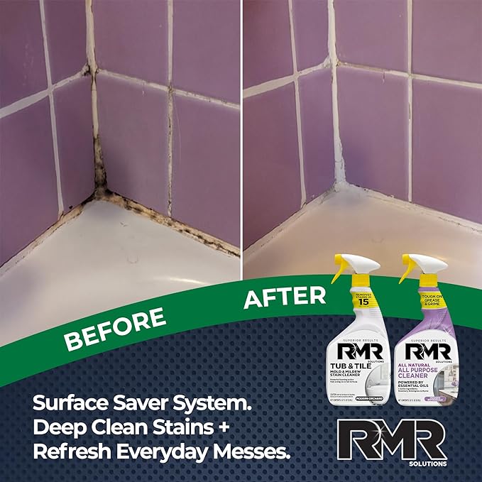 RMR Surface Saver System – Tub & Tile Stain Remover + All Natural All Purpose Cleaner, 2-Step Bathroom & Surface Cleaning Bundle for Tile, Grout, Shower, Tub, Counters & More, 2–32 Oz Bottles