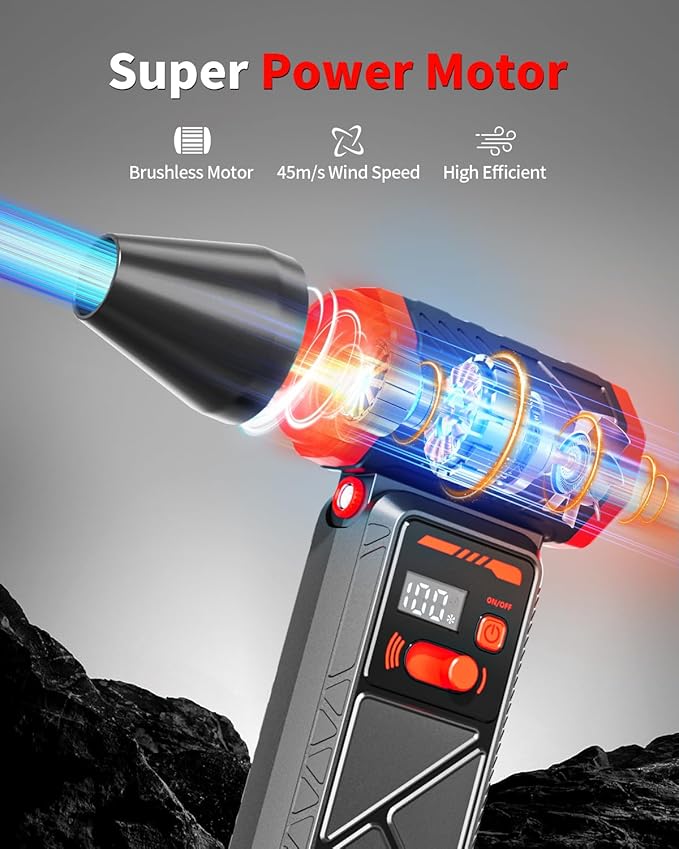 Electric Compressed Air Duster, 150000RPM Cordless Air Blower with 8000mAh Rechargeable Battery, Stepless Speed, Adjustable 90° Nozzle, LED Light for PC Cleaning, Keyboard, Car Interior, Home