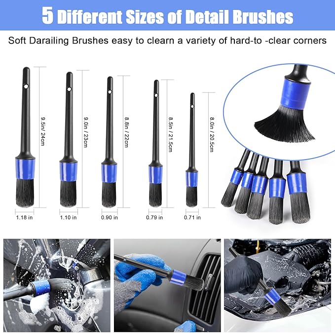 anngrowy 62" Microfiber Car Wash Brush with Long Handle, Car Washing Blue Set Mitt, Sponge, Car Cleaning Supplies Kit, Duster, Car Brush Accessories