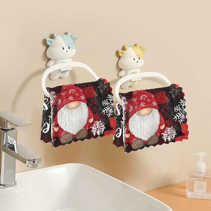 Red Black Checkered Christmas Gnome Kitchen Towels Dish Cloths Set of 6 Microfiber Cleaning Cloths for Cars Super Absorbent Machine