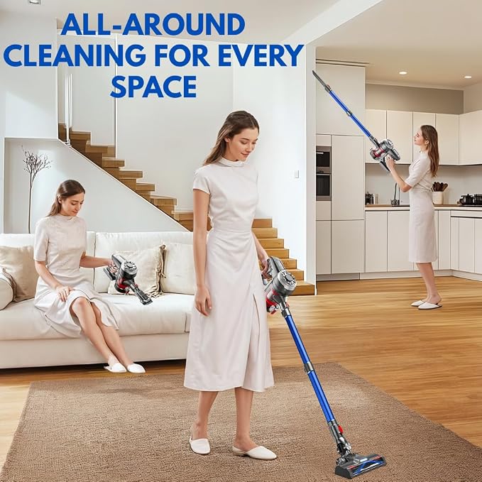 Cordless Vacuum Cleaners for Home, 45 Min Runtime, LED Headlights, 2-Speed, Telescopic Tube, Powerful Suction, Rechargeable, Lightweight & Versatile Household Essentials Stick Vacuum Cordless
