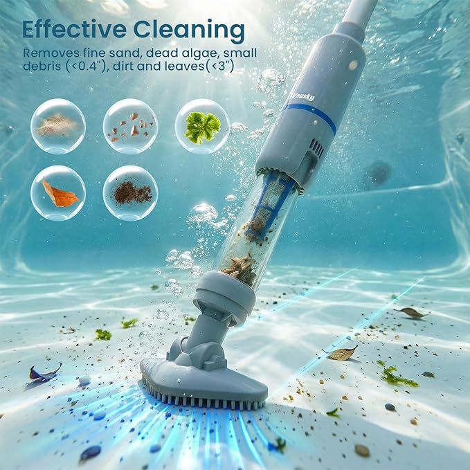 Handheld Spa Hot Tub Vacuum 2026 Upgraded, 4-IN-1 Cordless Spa Vacuum Cleaner with 3 Brush Heads and Telescopic Pole, 90 Mins of Runtime, Rechargeable Small Pool Vacuum for Inground/Above Ground Pools