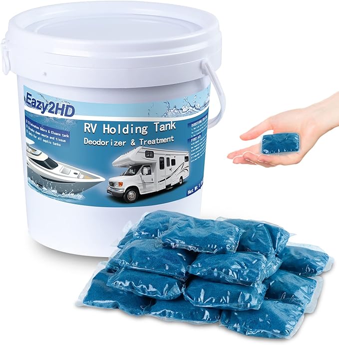 Eazy2hD RV Toilet Treatment Holding Tank Deodorizer for RV Black Tank Chemicals Breaking Down for Camper Portable Porta Potty (50 Count Blue)