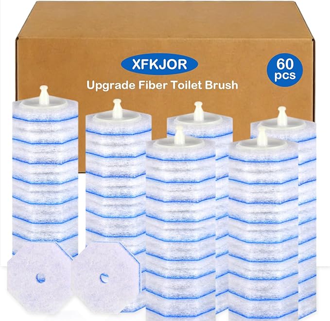 60 Count Toilet Wand Refills for Clorox Toilet Wand - Upgrade Fiber Toilet Brush, 5X Cleaning Power Toilet Scrubber Refill, Disposable Toilet Brush Heads for Bathroom Cleaning, No Falling Apart