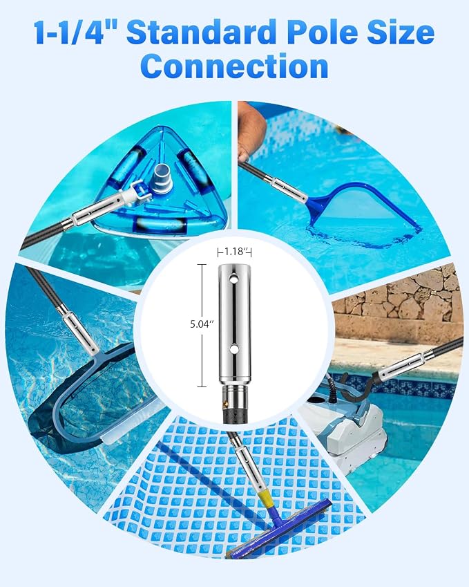 Pool Pole Carbon Fiber 16 FT, Heavy Duty Telescopic Pool Pole, Adjustable Swimming Pool Pole, Lightweight Extendable Pool Cleaning Pole for Skimmer Net, Pool Brush Vacuum, Universal 1-1/4" Accessories
