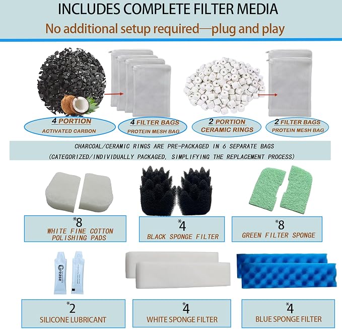 42 Pack Replacement Filter Media Kit for Fluval 306/307, 2 Full Sets | High Porosity Bio Foam, Ceramic Rings, Activated Carbon & Polishing Pads, Clear Tank Water, Reduced Algae & Yellow Buildup