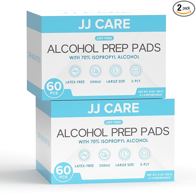 Large Alcohol Prep Pads [Pack of 120], 4 x 6" Sterile Prep Pads Individually Wrapped, 70% Isopropyl Alcohol Wipes, 2 Ply First Aid Swabs, Perfect for Medical, First Aid Kit & Home
