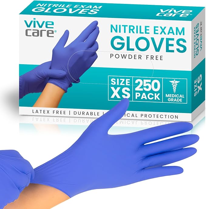 Vive Powder Free Nitrile Exam Gloves - Blue, Disposable, Latex-Free - For Medical Exams