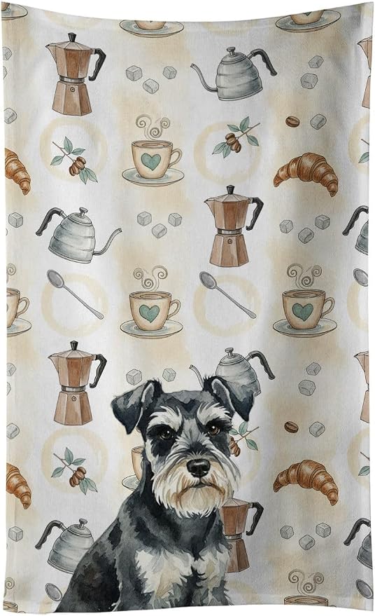 Caroline's Treasures Black & Silver Miniature Schnauzer Coffee Bar Kitchen Towel Velour Plush Front and Cotton Loop Back Machine Washable