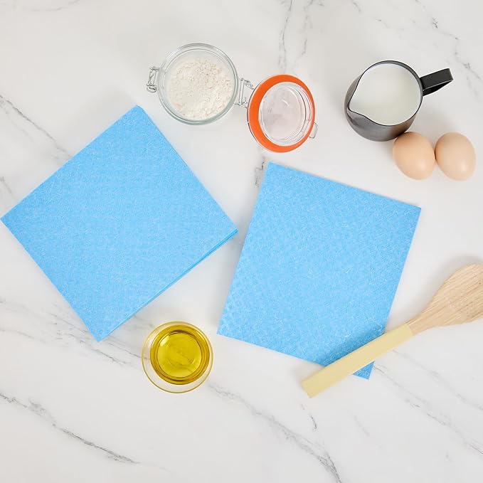 Restaurantware Swedish Dishcloths Pack of 200 Cellulose Reusable Absorbent Blue Kitchen Towels, Washable Quick-Dry Dish Towels, Sustainable Blue Cleaning Cloths Super-Absorbent Biodegradable Odorless