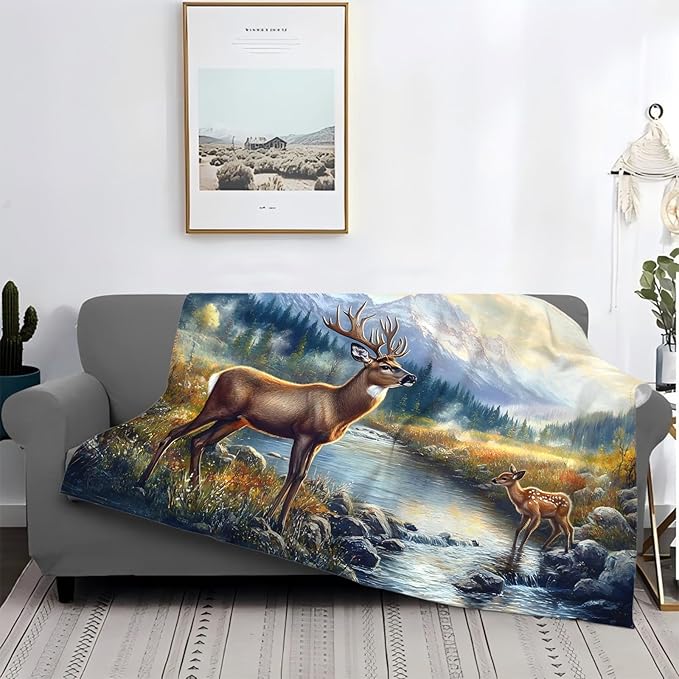 Tijuboni Elk Deer Throw Blanket Mountain Cabin Gifts for Women Men Girls Boys Kids Adults Soft Flannel Fleece Blanket for Couch Sofa Bed Home Decor 40"x50"