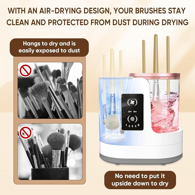 3-in-1 Electric Makeup Brush Cleaner with Dryer & Holder–Automatic USB Cleaning Machine for All Makeup Brush Sizes, Portable Quick-Dry Tool for Cosmetic Brushes