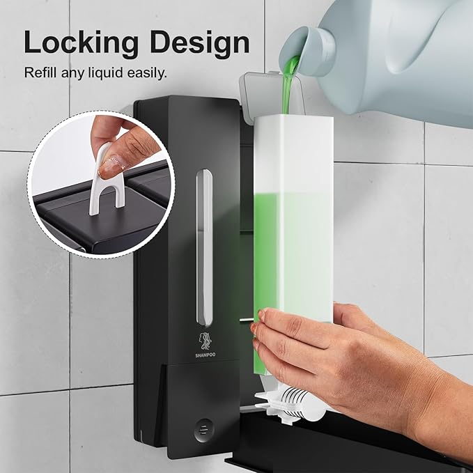Shampoo and Conditioner Dispenser 2-Chamber Wall-Mounted Shower Soap Dispenser, No-Drill Installation, 800ML Capacity, Ideal for Bathrooms