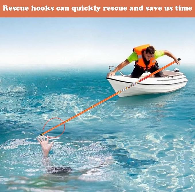 Rescue Hook Water Rescue Pole,4-18ft Telescopic Pool Rescue Hook with Pole, Adjustable Rescue Equipment Lightweight, Emergency Rescue Equipment for Drowning Swimmers (217IN-Orange (Color))