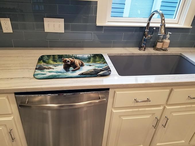 Caroline's Treasures Alaskan Wilderness Grizzly Bear Dish Drying Mat Absorbent Dish Drying Mat Pad for Kitchen Counter Dish Drainer Mat for Countertop, 14 x 21", Multicolor