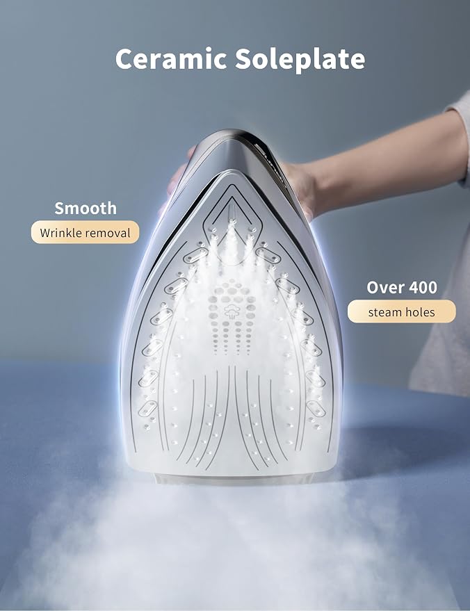 Sundu Steam Iron for Clothes with Rapid Heating Ceramic Coated Soleplate, 1500W with Precise Thermostat Dial, Self-Cleaning, Auto-Off, 44oz Water Tank for Home Clothes Ironing Use,Space Black